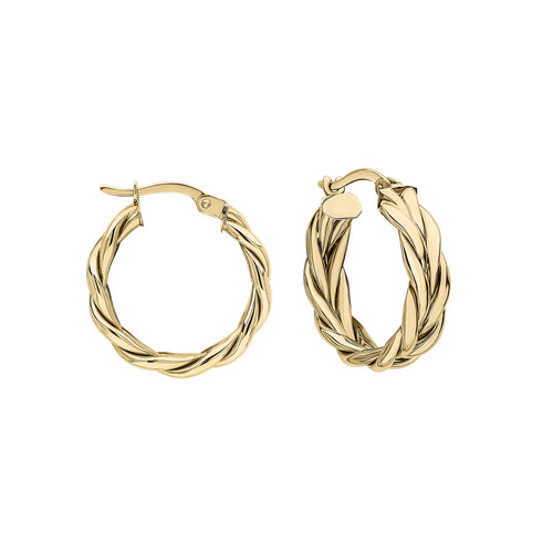 Gecko Jewellery 9ct Yellow Gold Rope Textured Plaited Hoop Earrings