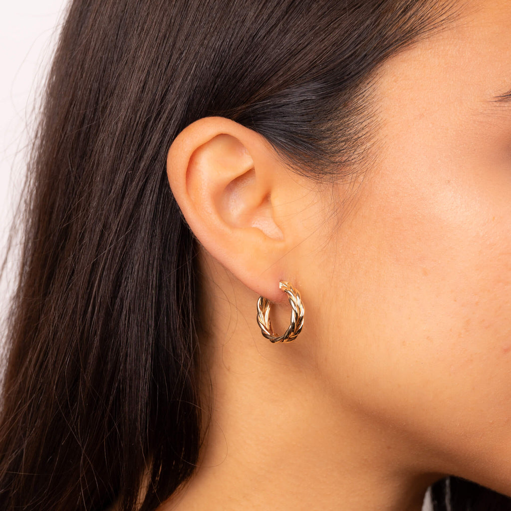 Gecko Jewellery 9ct Yellow Gold Rope Textured Plaited Hoop Earrings
