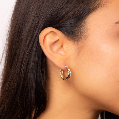 Gecko Jewellery 9ct Yellow Gold Rope Textured Plaited Hoop Earrings