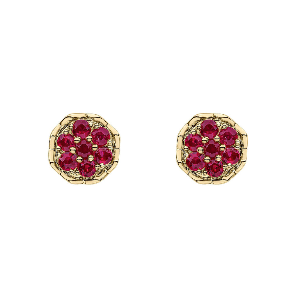 Gecko Jewellery 9ct Yellow Gold Seven Stone Ruby Cluster Earrings