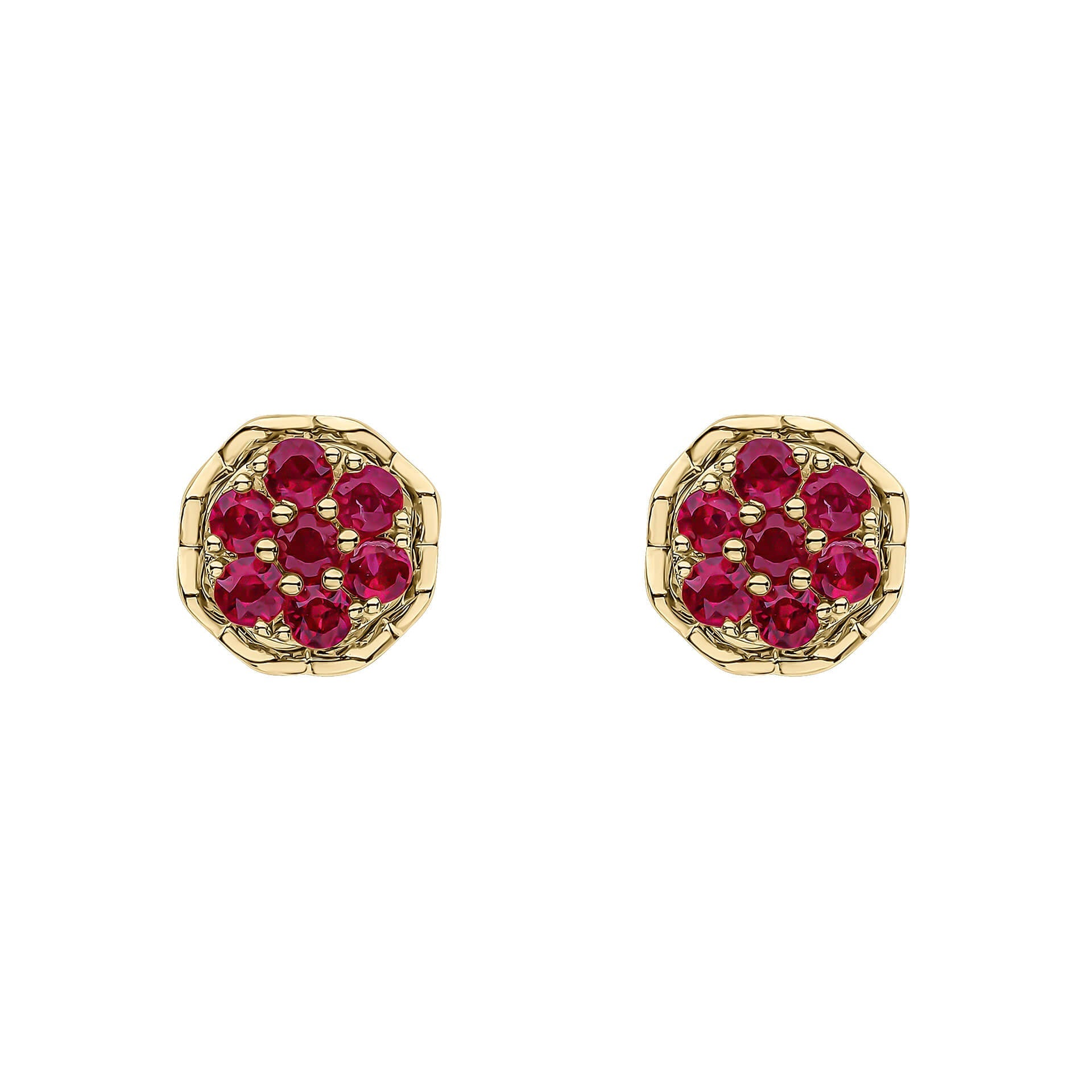 Gecko Jewellery 9ct Yellow Gold Seven Stone Ruby Cluster Earrings