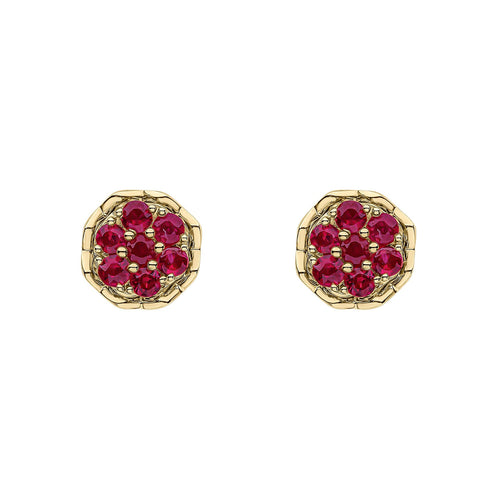 Gecko Jewellery 9ct Yellow Gold Seven Stone Ruby Cluster Earrings