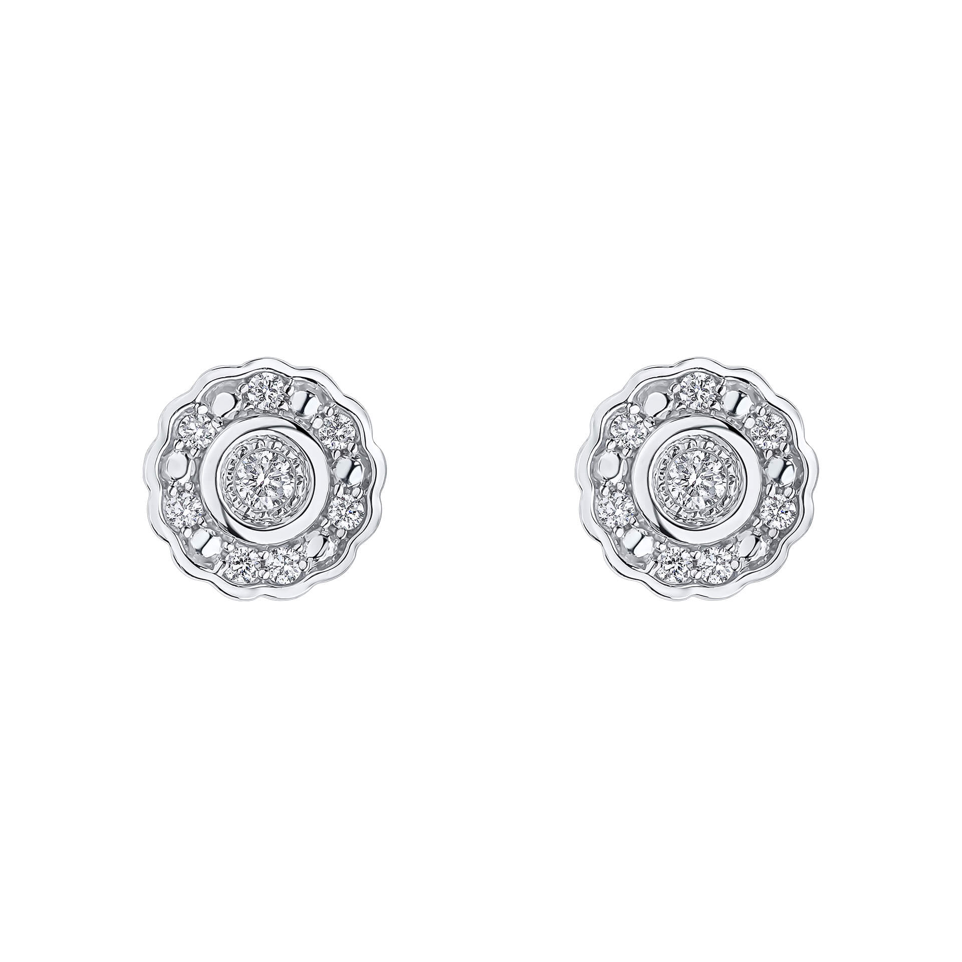 Gecko Jewellery 9ct White Gold Bezel Set Diamond Cluster Stud Earrings