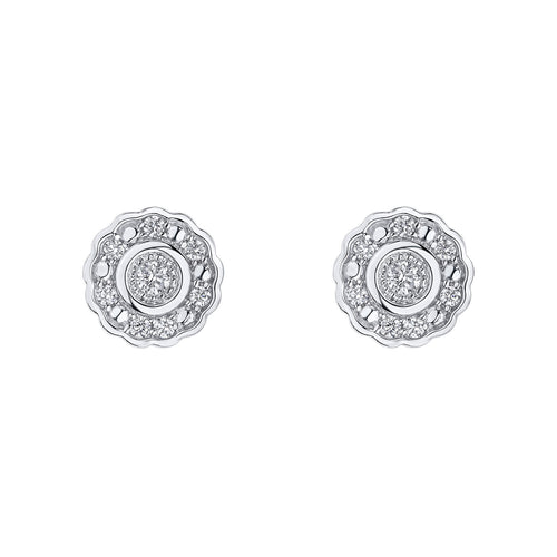 Gecko Jewellery 9ct White Gold Bezel Set Diamond Cluster Stud Earrings