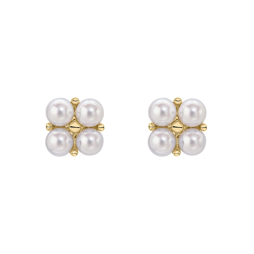 Gecko Jewellery 9ct Yellow Gold Floral Freshwater Pearl Stud Earrings