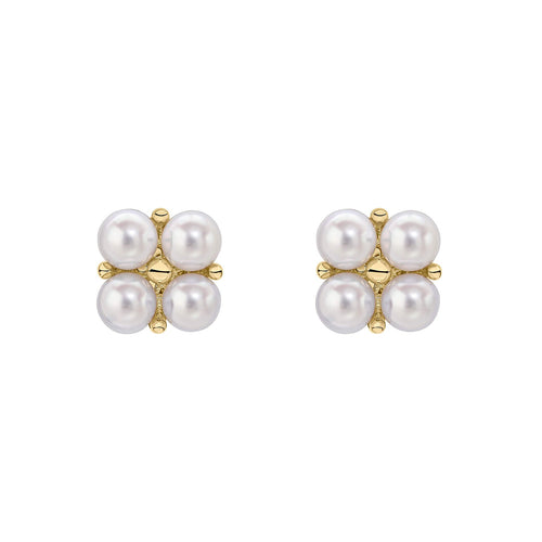 Gecko Jewellery 9ct Yellow Gold Floral Freshwater Pearl Stud Earrings