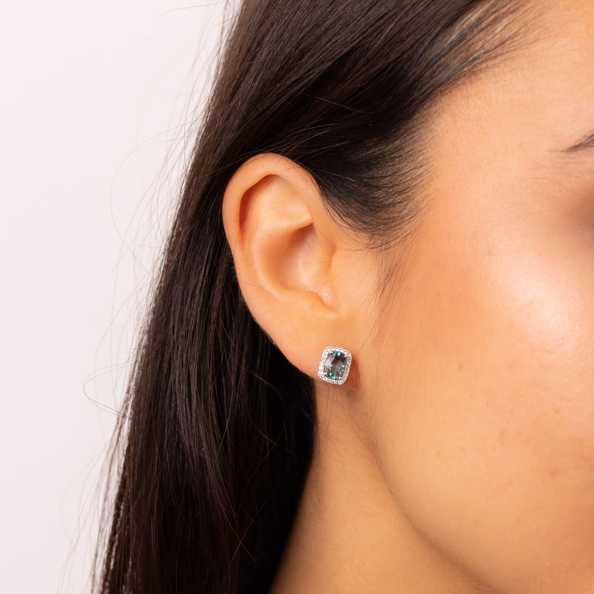 Blue Fluorite and White Topaz 9ct White Gold Earrings | Gecko Jewellery