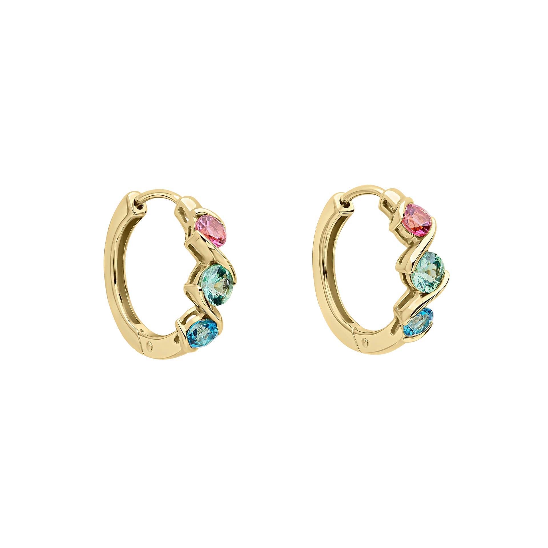 Gecko Jewellery Amalfi Twist Hoop Earrings – Green & Pink Gemstones