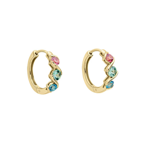 Gecko Jewellery Amalfi Twist Hoop Earrings – Green & Pink Gemstones