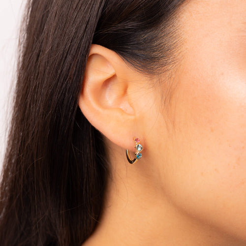 Gecko Jewellery Amalfi Twist Hoop Earrings – Green & Pink Gemstones