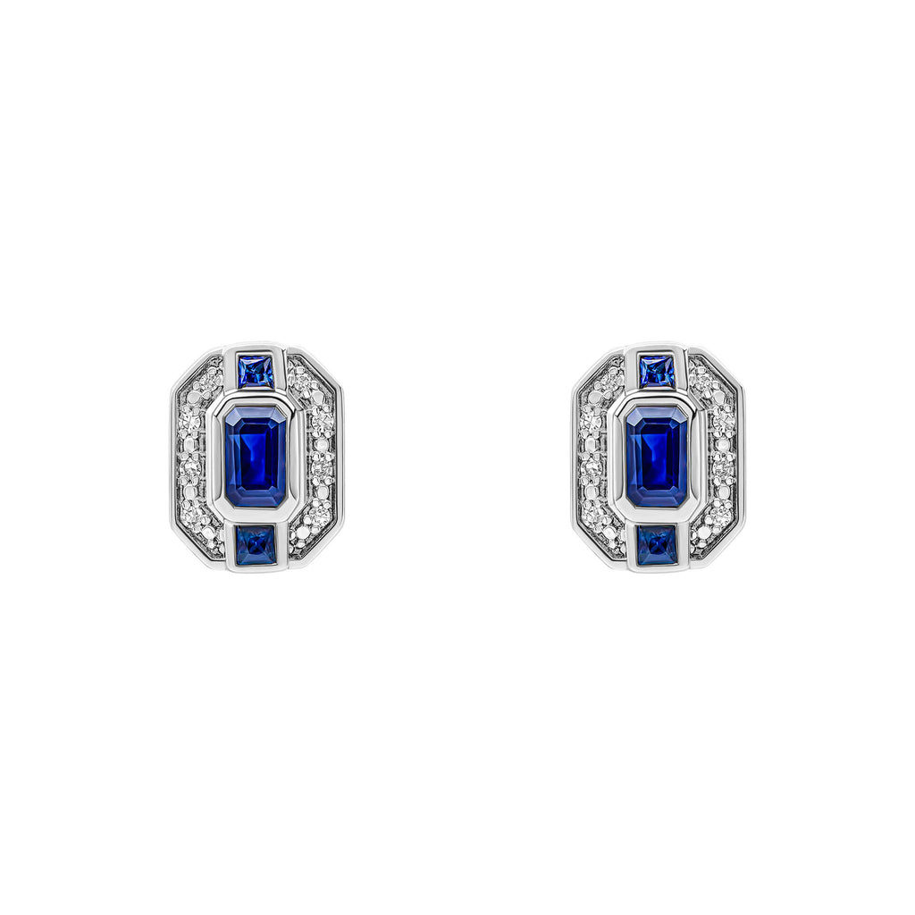 Gecko Jewellery Sapphire and Diamond Stud Earrings in 9ct White Gold
