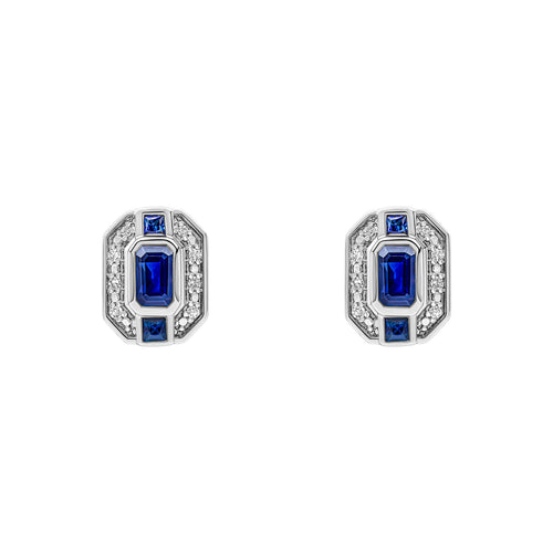 Gecko Jewellery Sapphire and Diamond Stud Earrings in 9ct White Gold