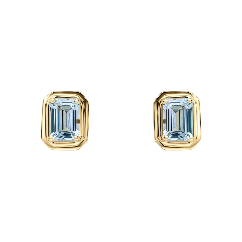 Gecko Jewellery Elongated Octagon Aquamarine Stud Earrings in 9ct Gold