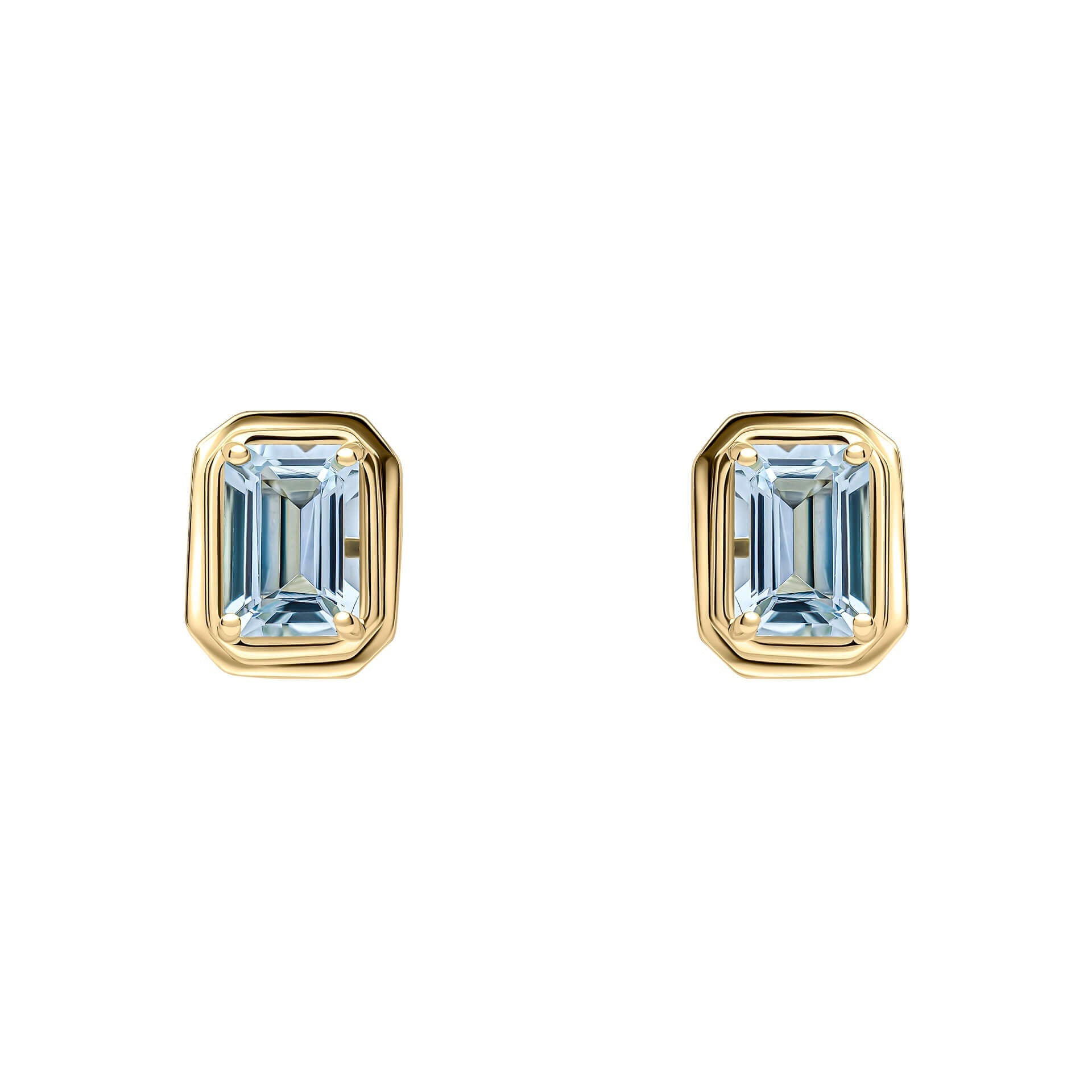 Gecko Jewellery Elongated Octagon Aquamarine Stud Earrings in 9ct Gold