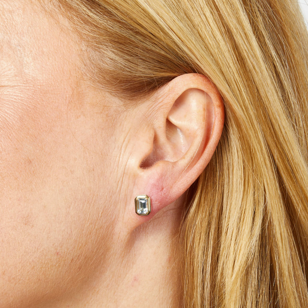Gecko Jewellery Elongated Octagon Aquamarine Stud Earrings in 9ct Gold