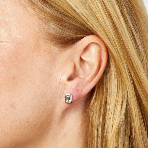 Gecko Jewellery Elongated Octagon Aquamarine Stud Earrings in 9ct Gold