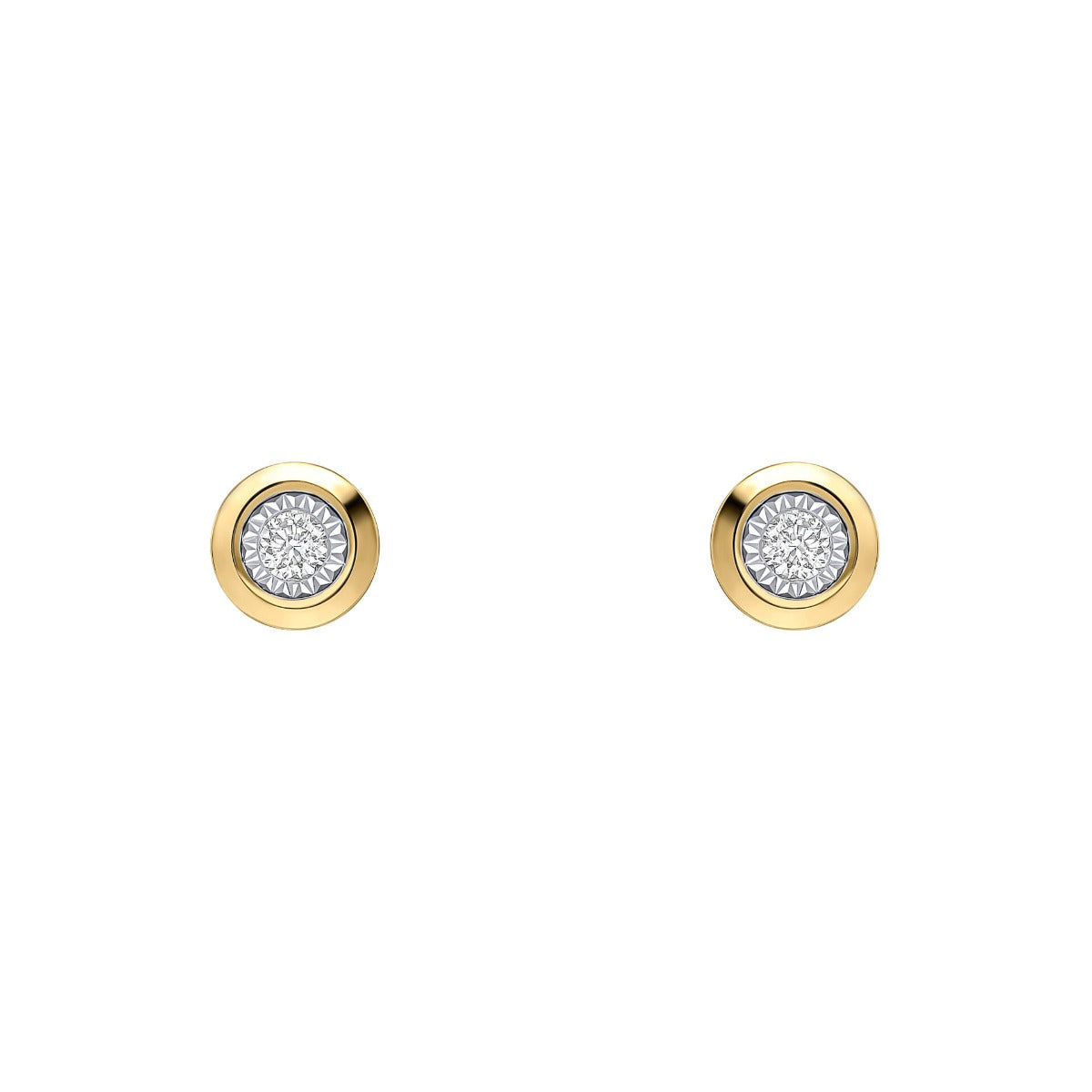 Gecko Jewellery 9ct Yellow Gold Bezel Set Solitaire Diamond Stud Earrings