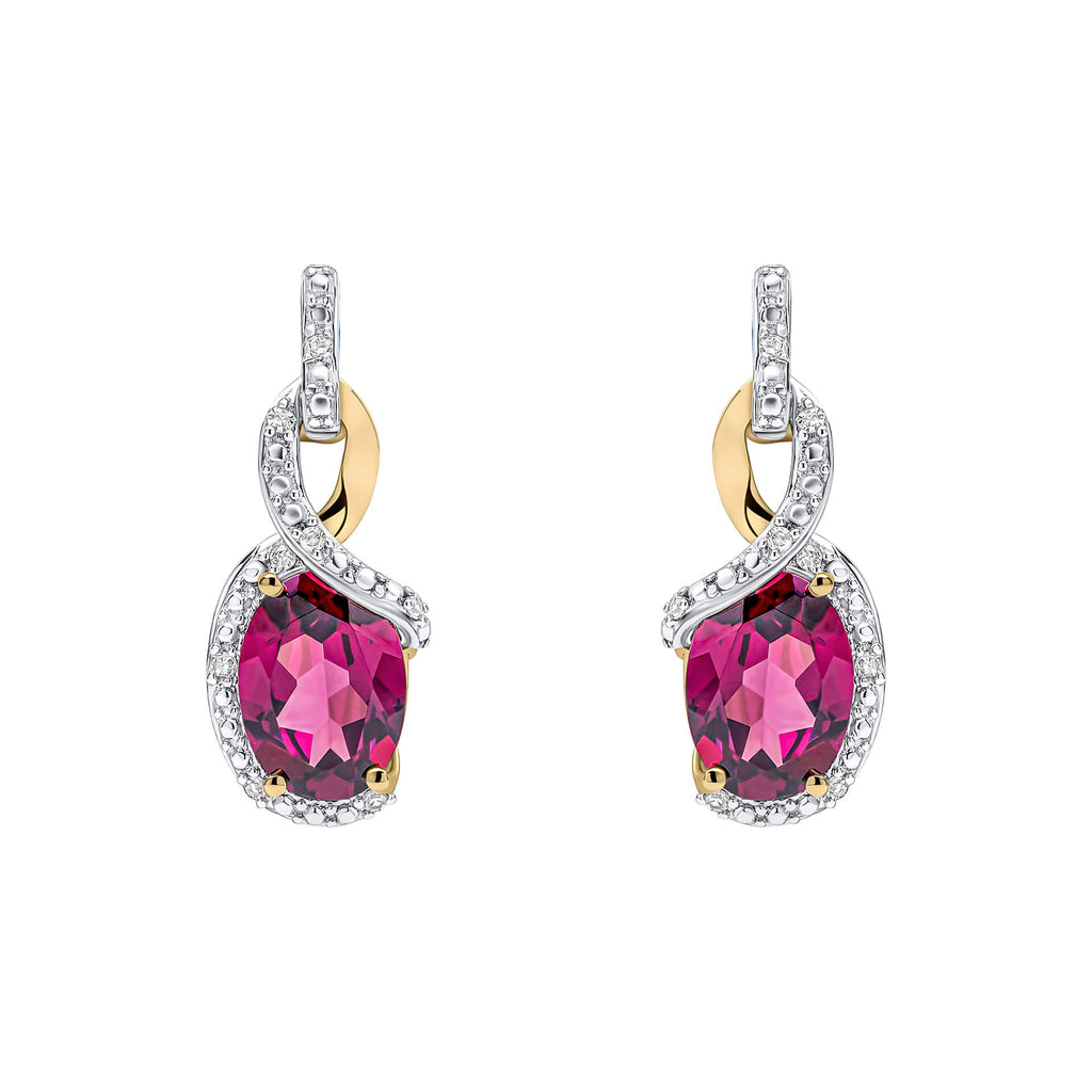 Gecko Jewellery 9ct Yellow Gold Garnet and Diamond Twist Drop Earrings
