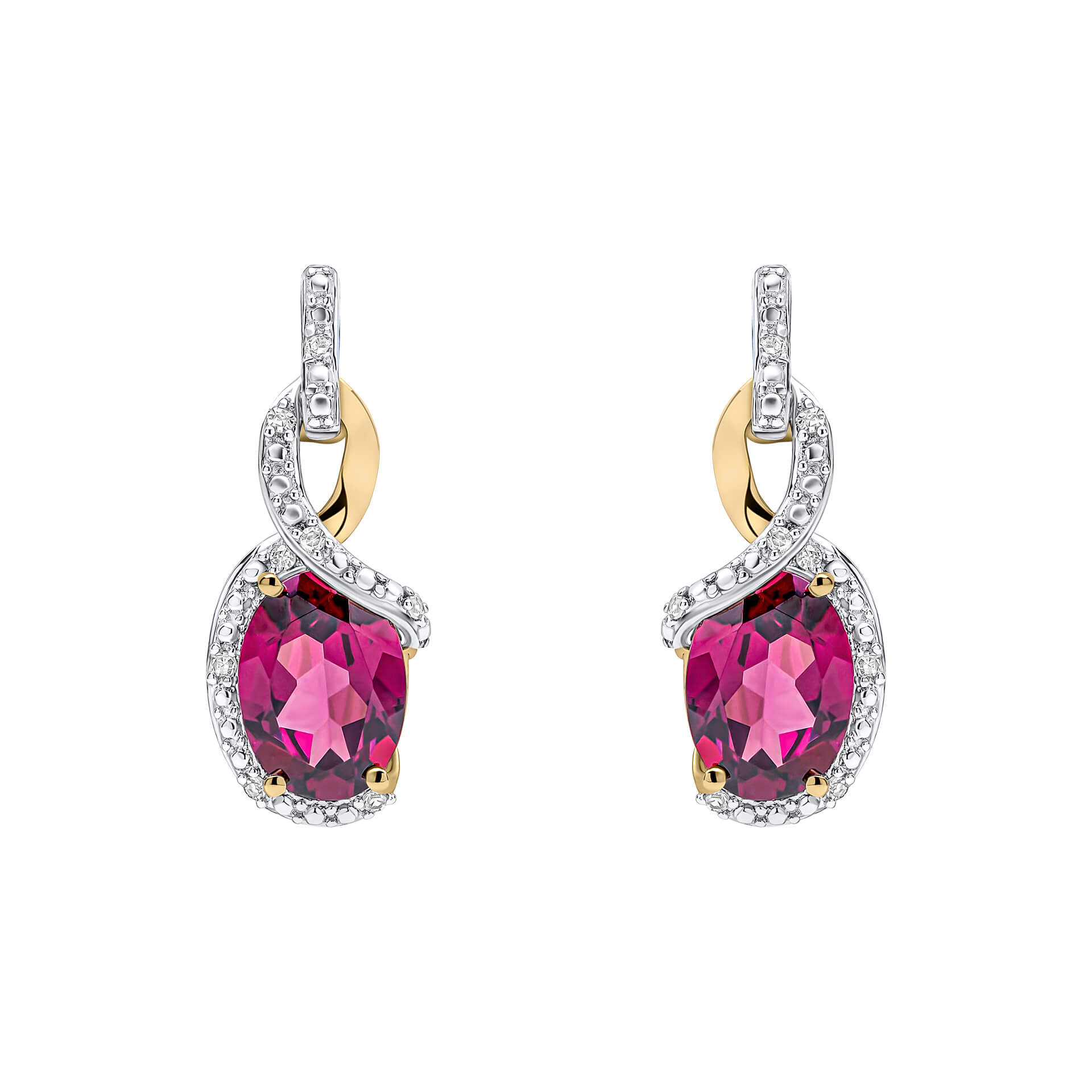 Gecko Jewellery 9ct Yellow Gold Garnet and Diamond Twist Drop Earrings