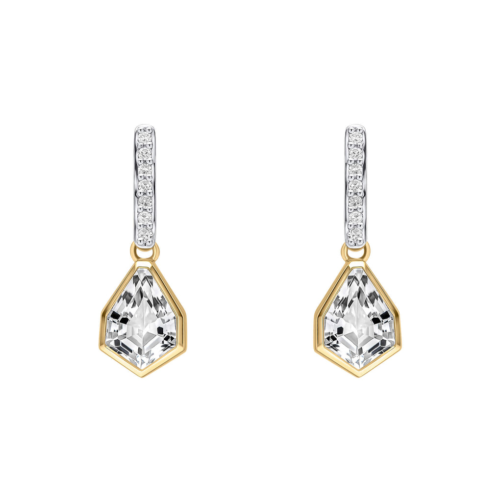 Gecko Jewellery Shield Cut White Topaz & Diamond 9ct Gold Drop Earrings