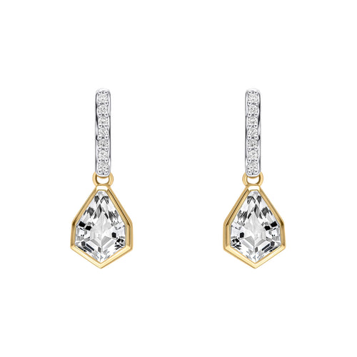 Gecko Jewellery Shield Cut White Topaz & Diamond 9ct Gold Drop Earrings