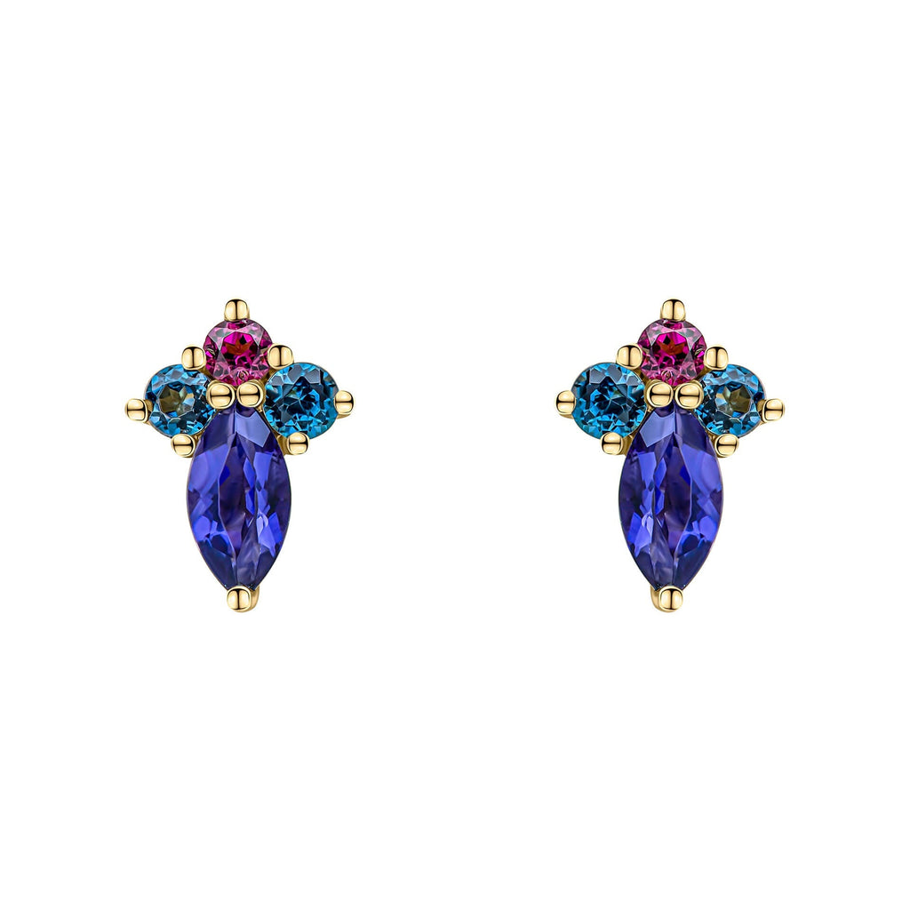 Gecko Jewellery Barcelona 9ct Gold Cluster Stud Earrings with Iolite