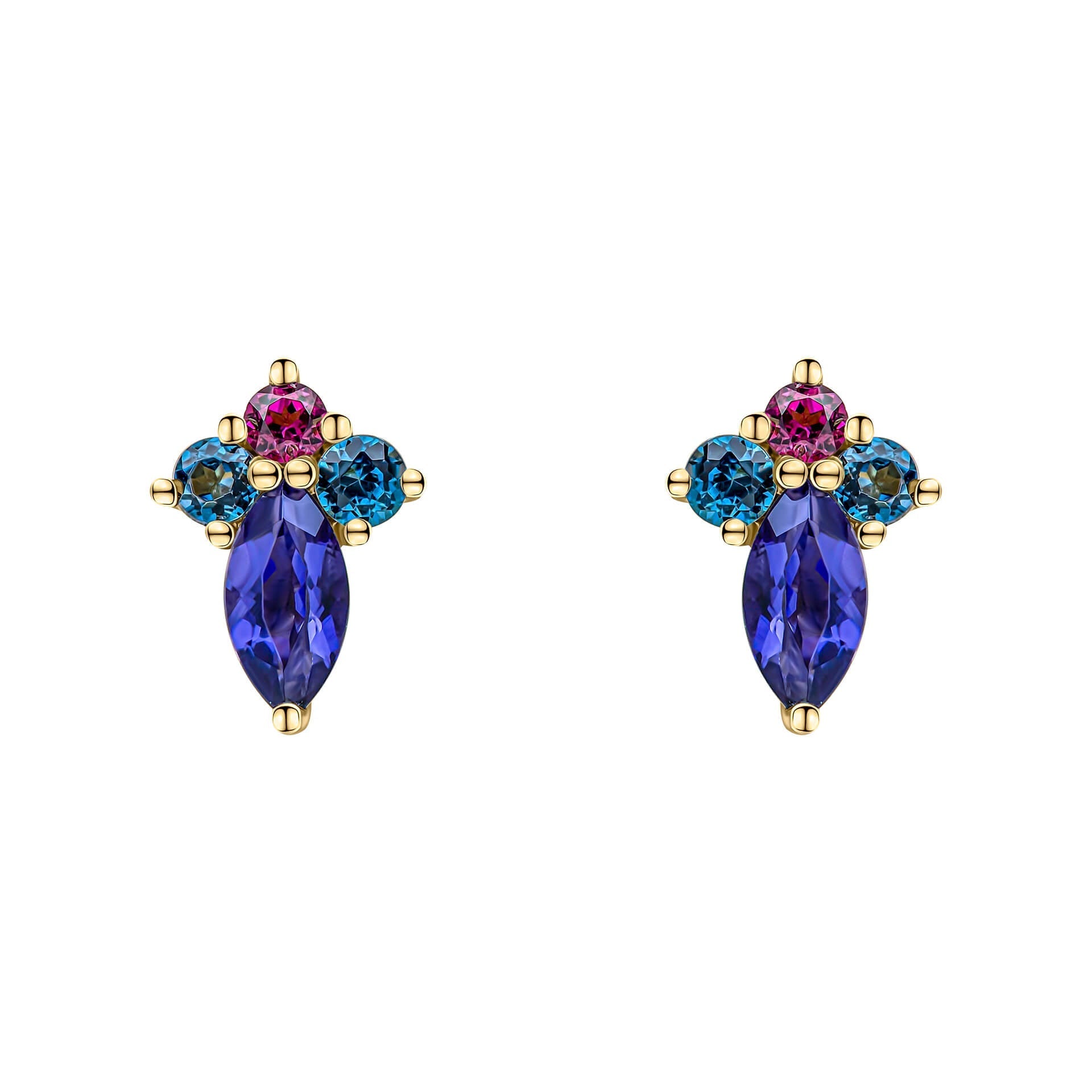 Gecko Jewellery Barcelona 9ct Gold Cluster Stud Earrings with Iolite