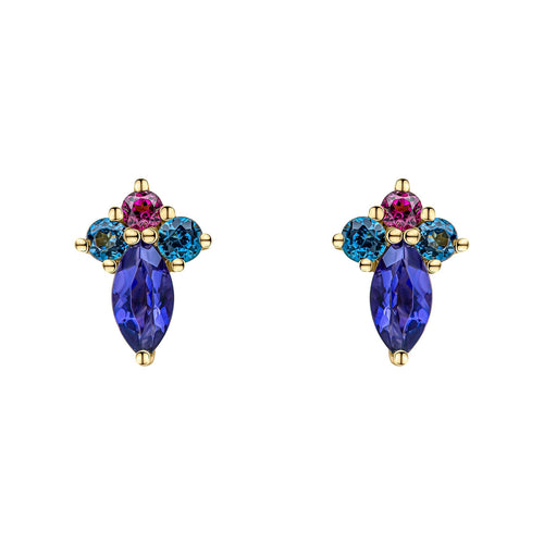 Gecko Jewellery Barcelona 9ct Gold Cluster Stud Earrings with Iolite