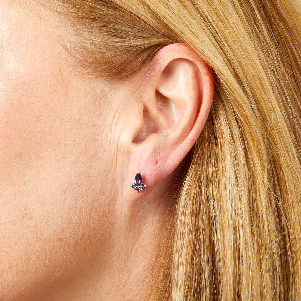 Gecko Jewellery Barcelona 9ct Gold Cluster Stud Earrings with Iolite