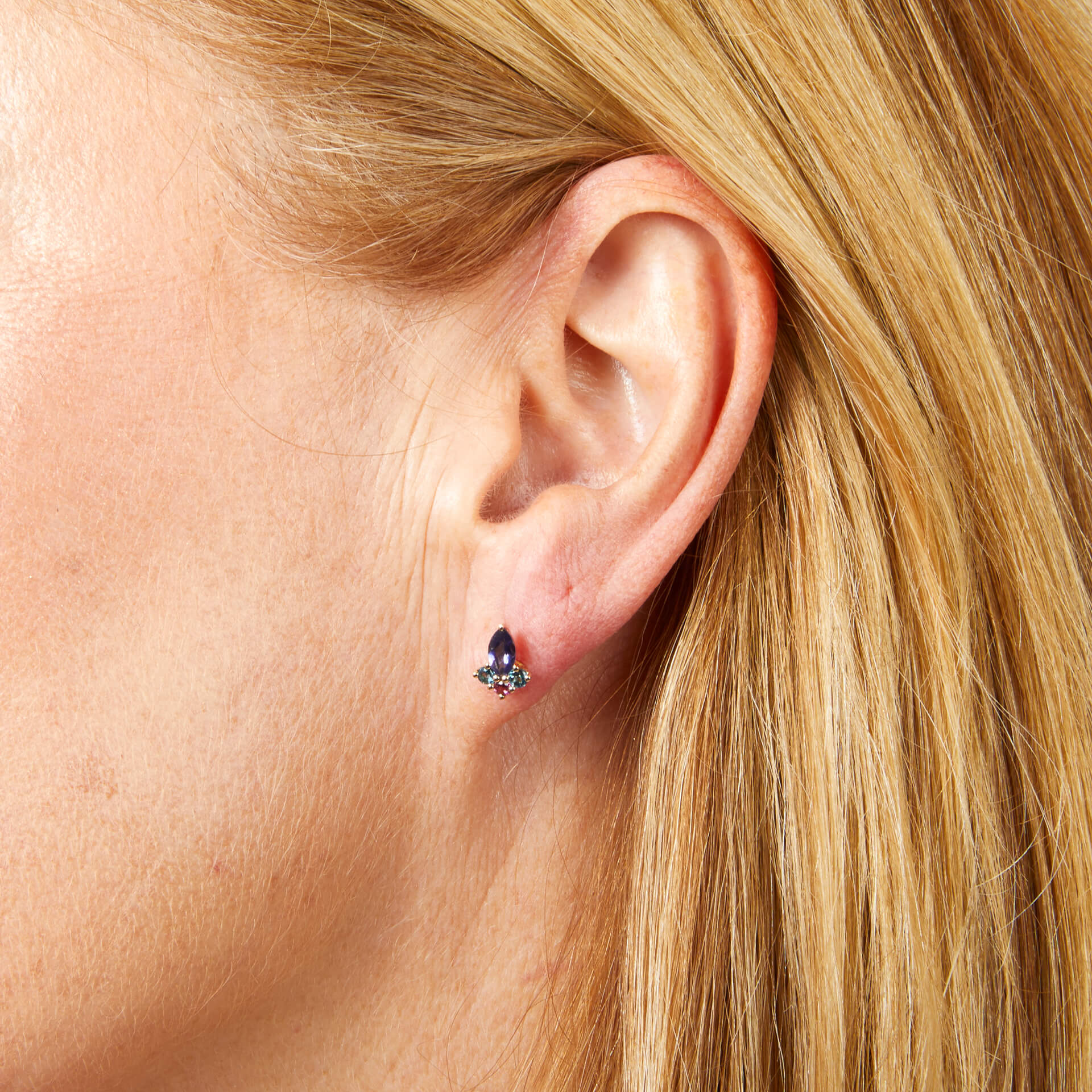 Gecko Jewellery Barcelona 9ct Gold Cluster Stud Earrings with Iolite