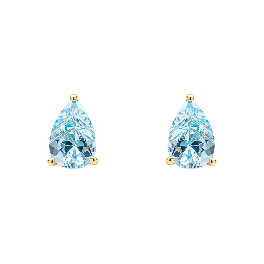Gecko Jewellery 9ct Yellow Gold Pear Cut Blue Topaz Stud Earrings