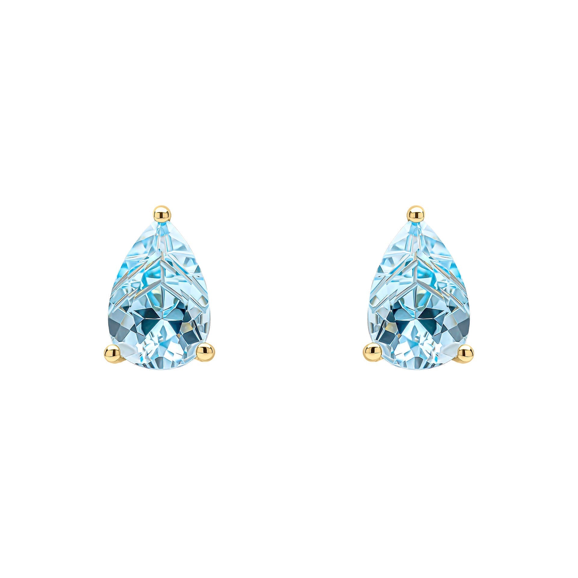 Gecko Jewellery 9ct Yellow Gold Pear Cut Blue Topaz Stud Earrings