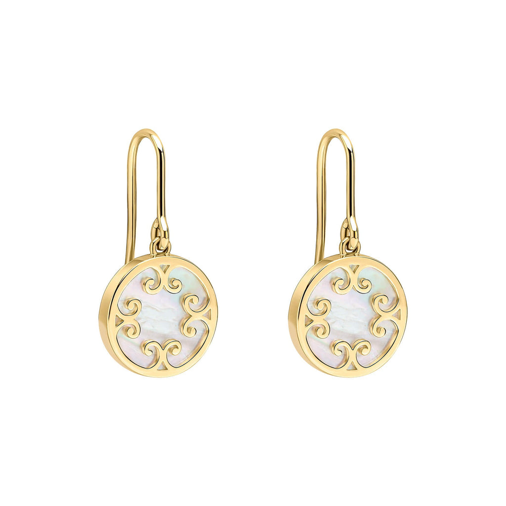 Mother of Pearl Inlay Swirl Earrings in 9ct Yellow Gold | Gecko Jewellery