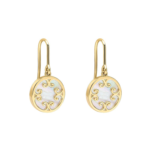 Mother of Pearl Inlay Swirl Earrings in 9ct Yellow Gold | Gecko Jewellery