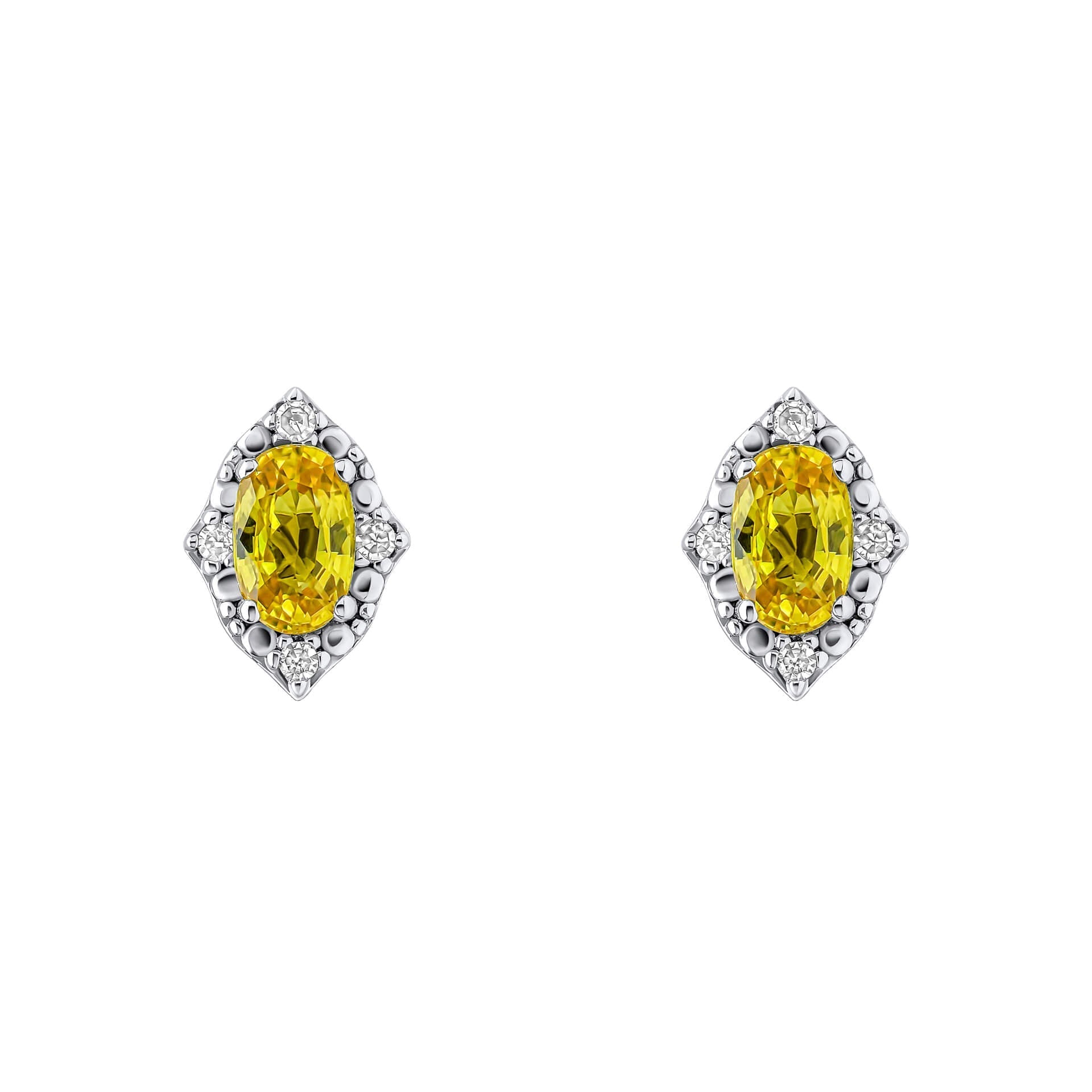 Gecko Jewellery Yellow Sapphire and Diamond 9ct White Gold Stud Earrings
