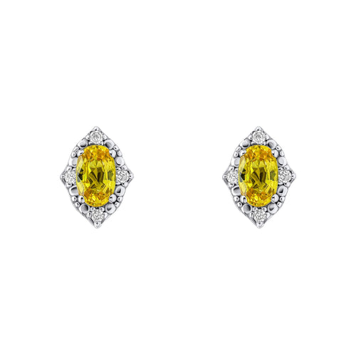 Gecko Jewellery Yellow Sapphire and Diamond 9ct White Gold Stud Earrings