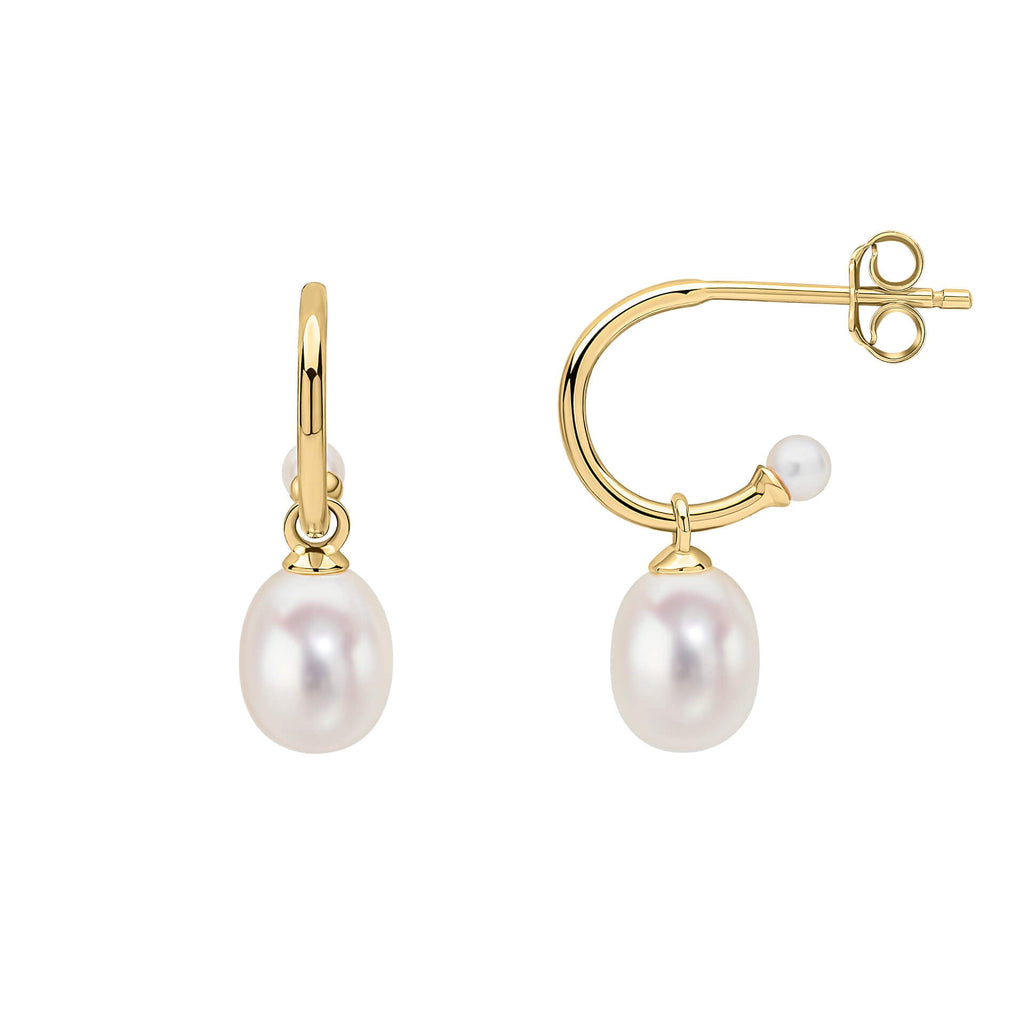 Gecko Jewellery 9ct Yellow Gold Freshwater Pearl Half Hoop Earrings