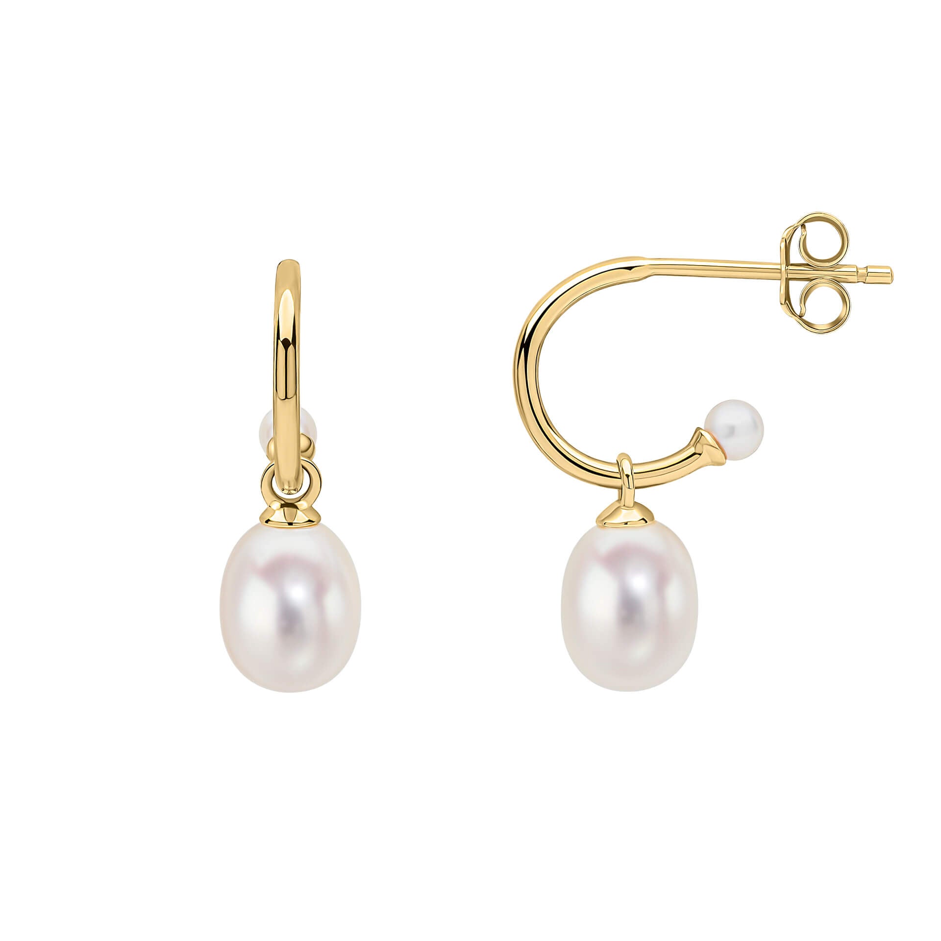 Gecko Jewellery 9ct Yellow Gold Freshwater Pearl Half Hoop Earrings