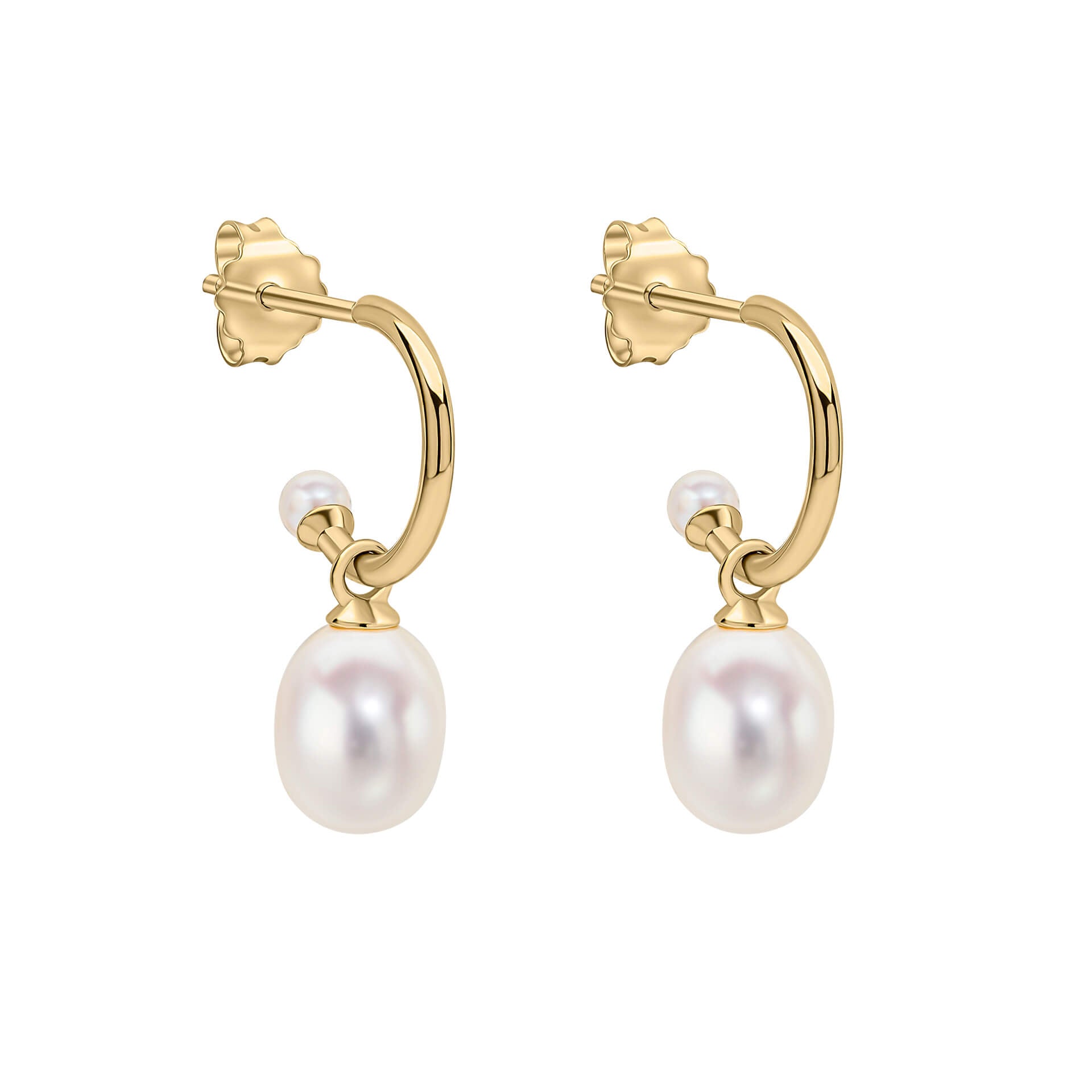 Gecko Jewellery 9ct Yellow Gold Freshwater Pearl Half Hoop Earrings
