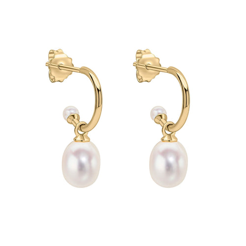 Gecko Jewellery 9ct Yellow Gold Freshwater Pearl Half Hoop Earrings