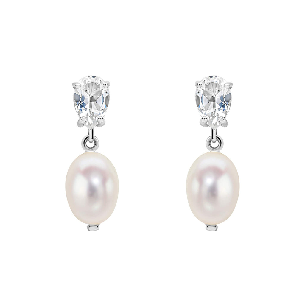 Gecko Jewellery 9ct White Gold Baroque Pearl & White Topaz Drop Earrings