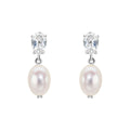 Gecko Jewellery 9ct White Gold Baroque Pearl & White Topaz Drop Earrings