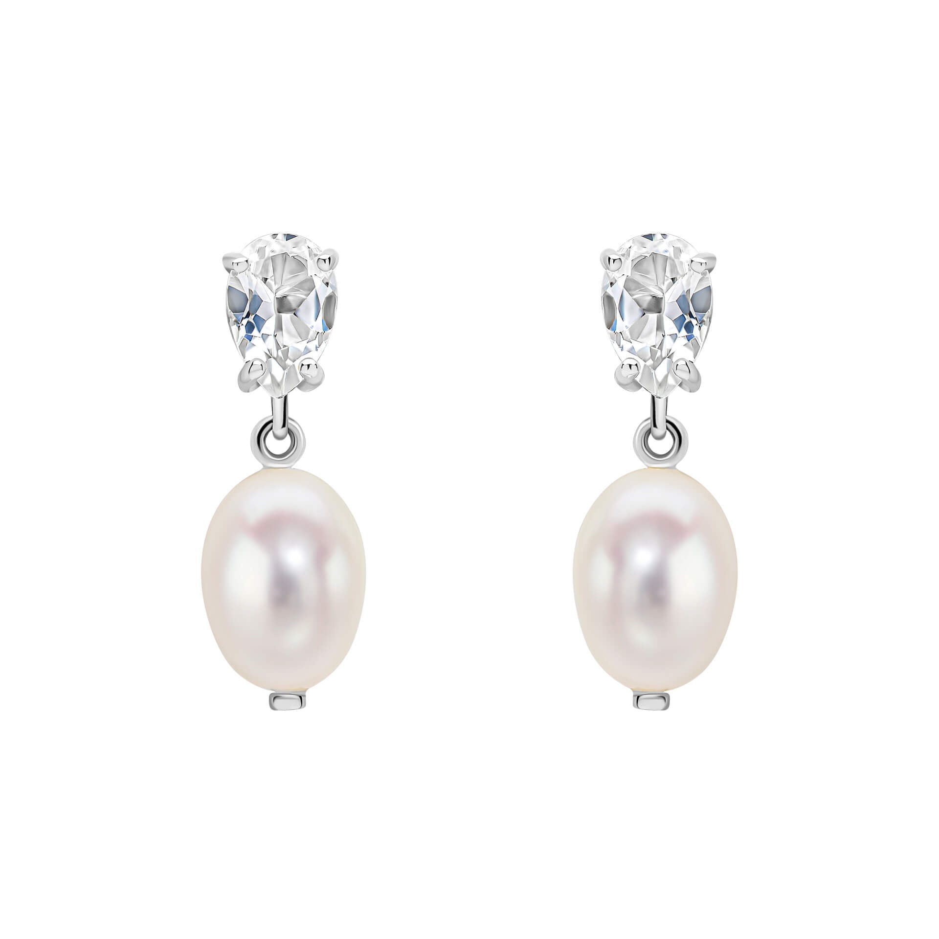 Gecko Jewellery 9ct White Gold Baroque Pearl & White Topaz Drop Earrings