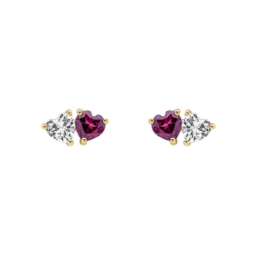 Gecko Jewellery Toi et Moi 9ct Gold Heart Stud Earrings | Topaz & Garnet