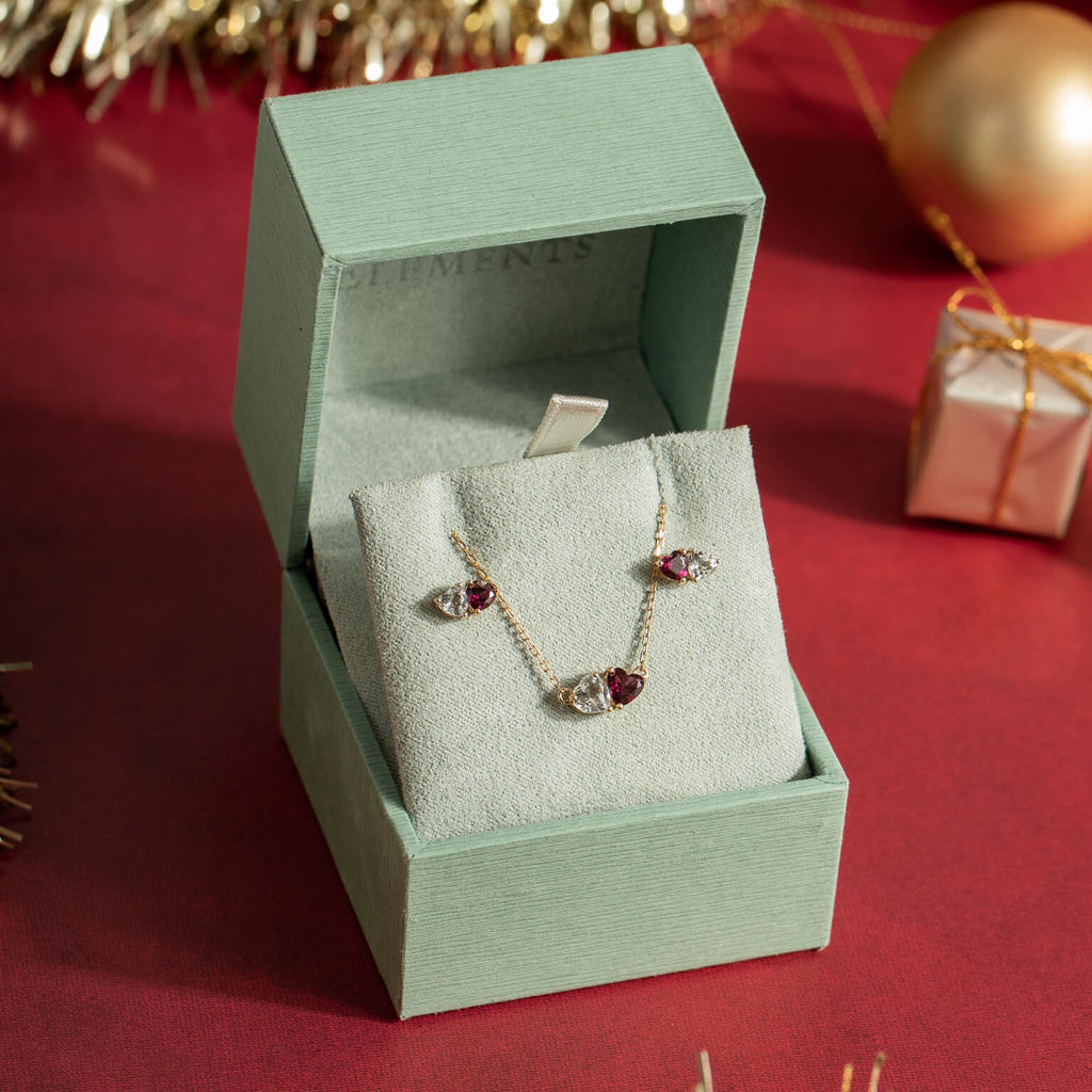 Gecko Jewellery Toi et Moi Heart Necklace | 9ct Gold Topaz & Garnet