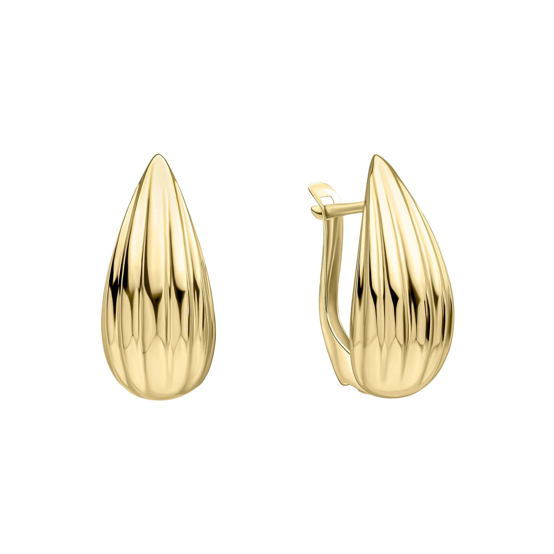 Gecko Jewellery 9ct Yellow Gold Ridged Teardrop Hoop Earrings