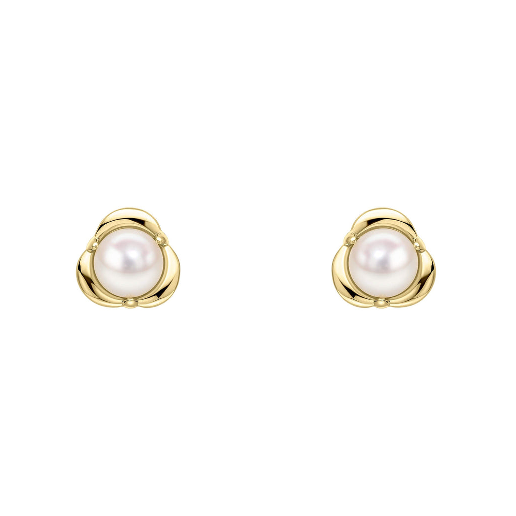 Gecko Jewellery 9ct Yellow Gold Pearl Petal Stud Earrings – Clover Leaf