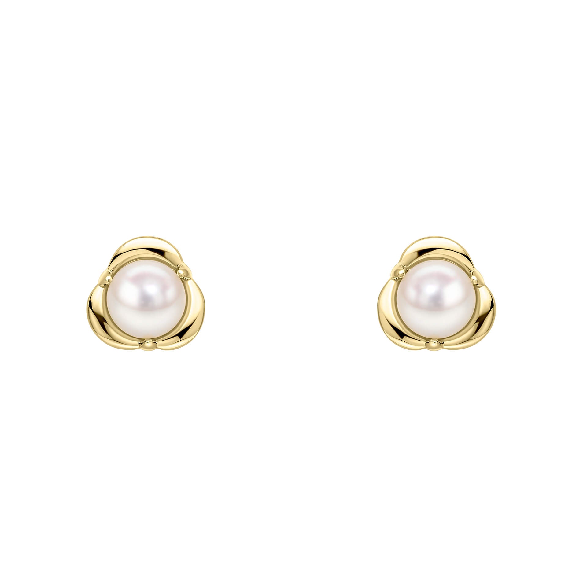 Gecko Jewellery 9ct Yellow Gold Pearl Petal Stud Earrings – Clover Leaf