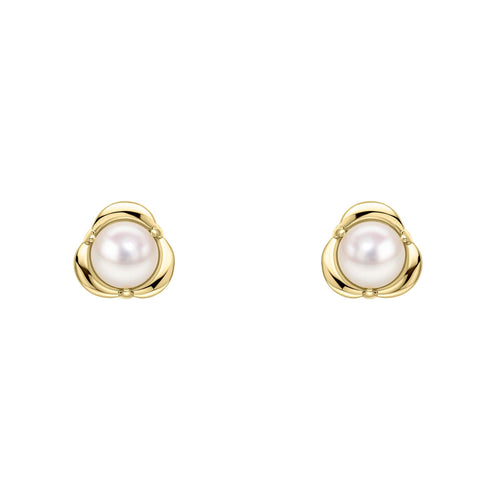 Gecko Jewellery 9ct Yellow Gold Pearl Petal Stud Earrings – Clover Leaf