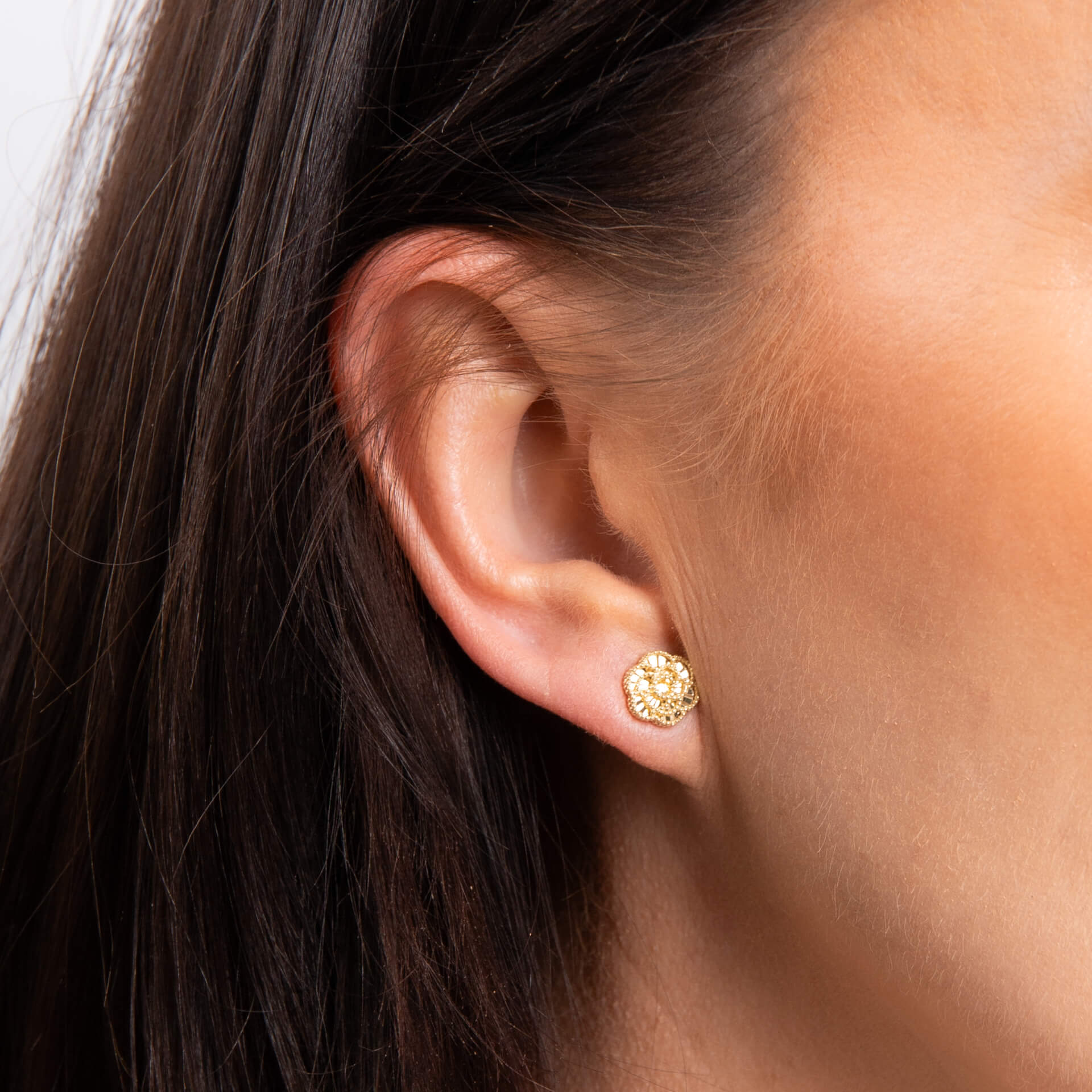 Gecko Jewellery 9ct Yellow Gold English Rose Stud Earrings with Diamonds